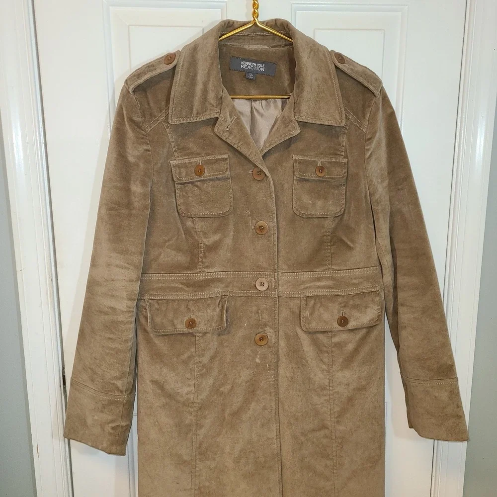 Kenneth Cole‎ Reaction Men's XL Tan Button-Front Overcoat Polyester Faux Suede